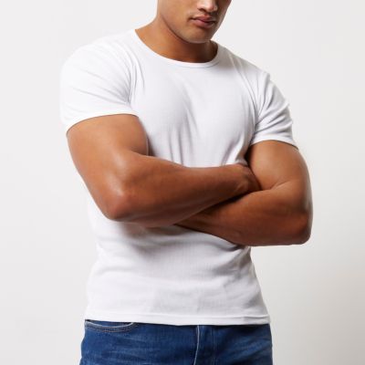 White muscle fit ribbed T-shirt